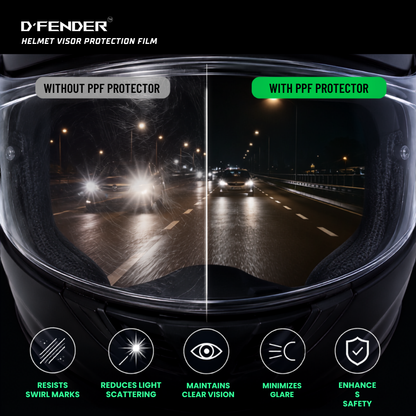 D'FENDER Helmet Visor Protection PPF | Hydrophobic | UV Resistant | Scratch Resistant