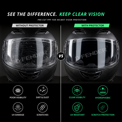 D'FENDER Helmet Visor Protection PPF | Hydrophobic | UV Resistant | Scratch Resistant